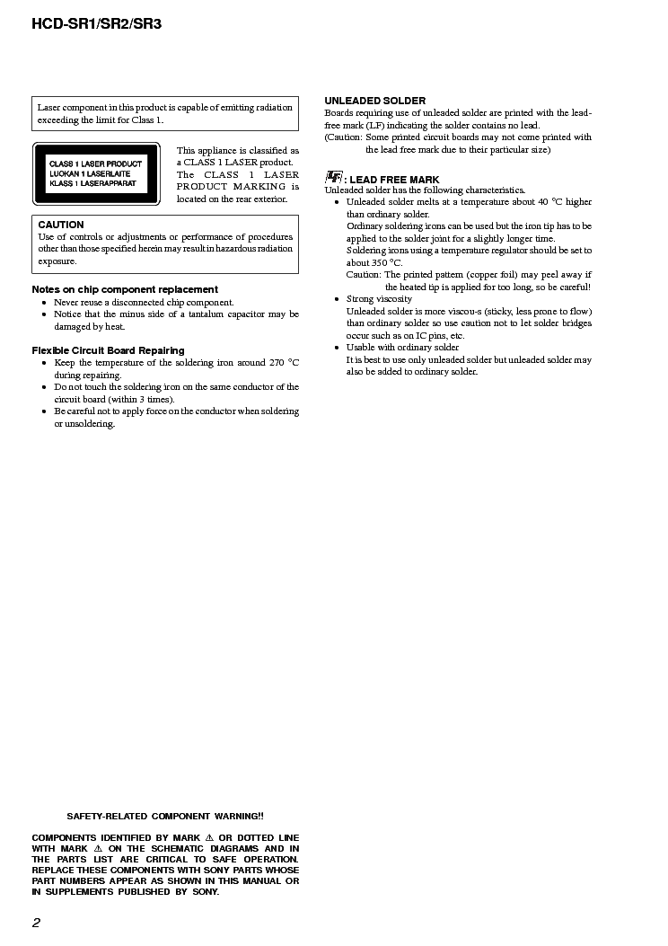 SONY HCD-SR1 SR2 SR3 VER1.2 service manual (2nd page)