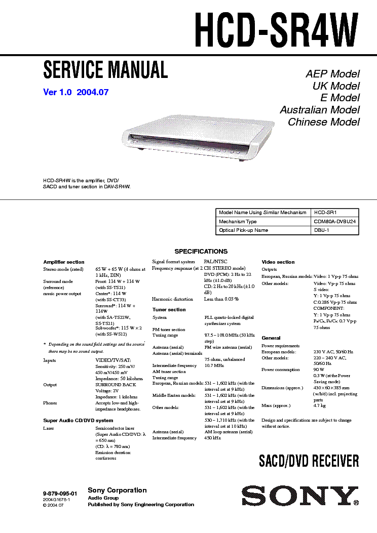 SONY HCD-SR4W VER1.0 service manual (1st page)