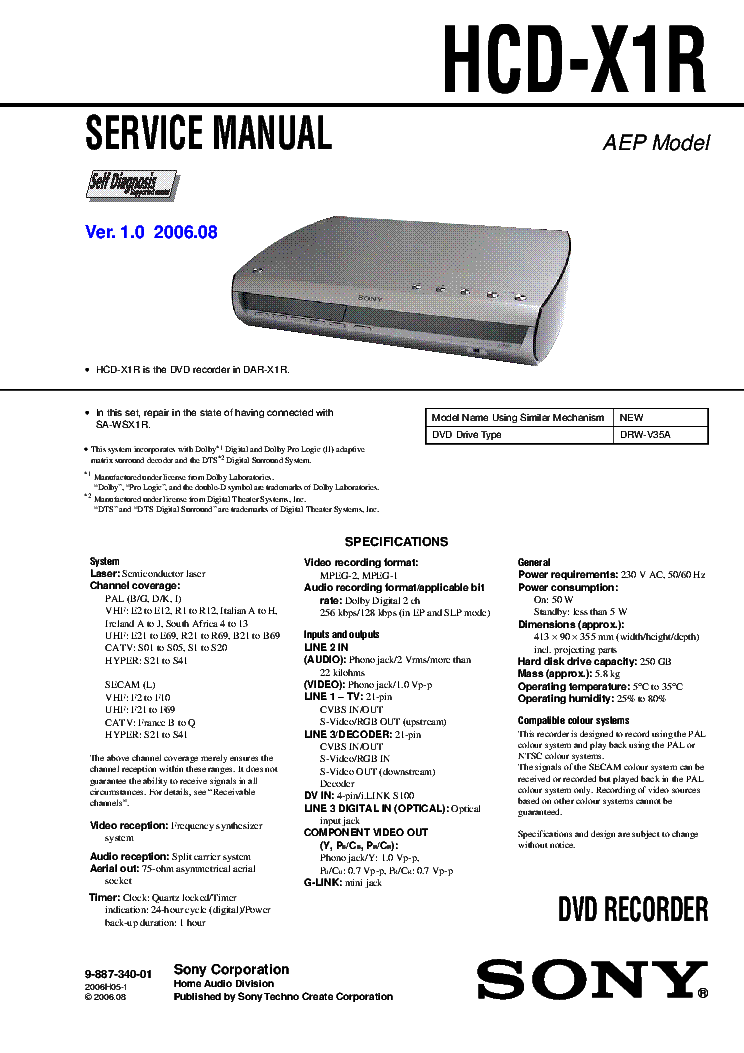 SONY HCD-X1R VER.1.0 service manual (1st page)