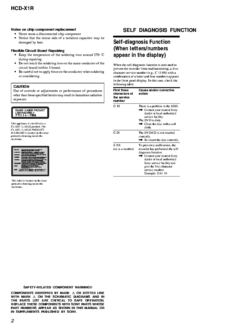 SONY HCD-X1R VER.1.0 service manual (2nd page)