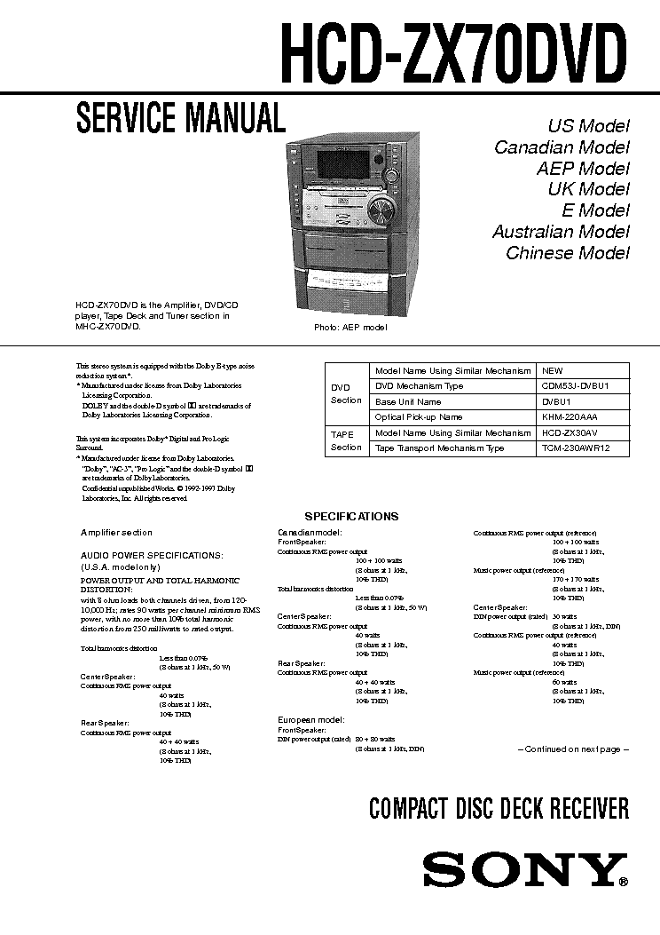 SONY HCD-ZX70DVD service manual (1st page)