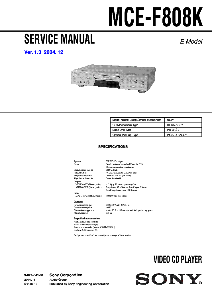 SONY MCE-F808K VER.1.3 service manual (1st page)