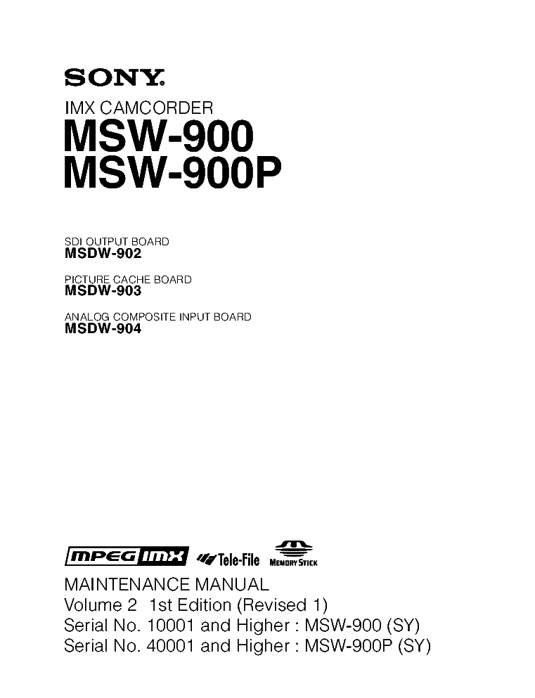 SONY MSW-900 MSW-900P VOL.2 1ST-EDITION REV.1 MM service manual (1st page)