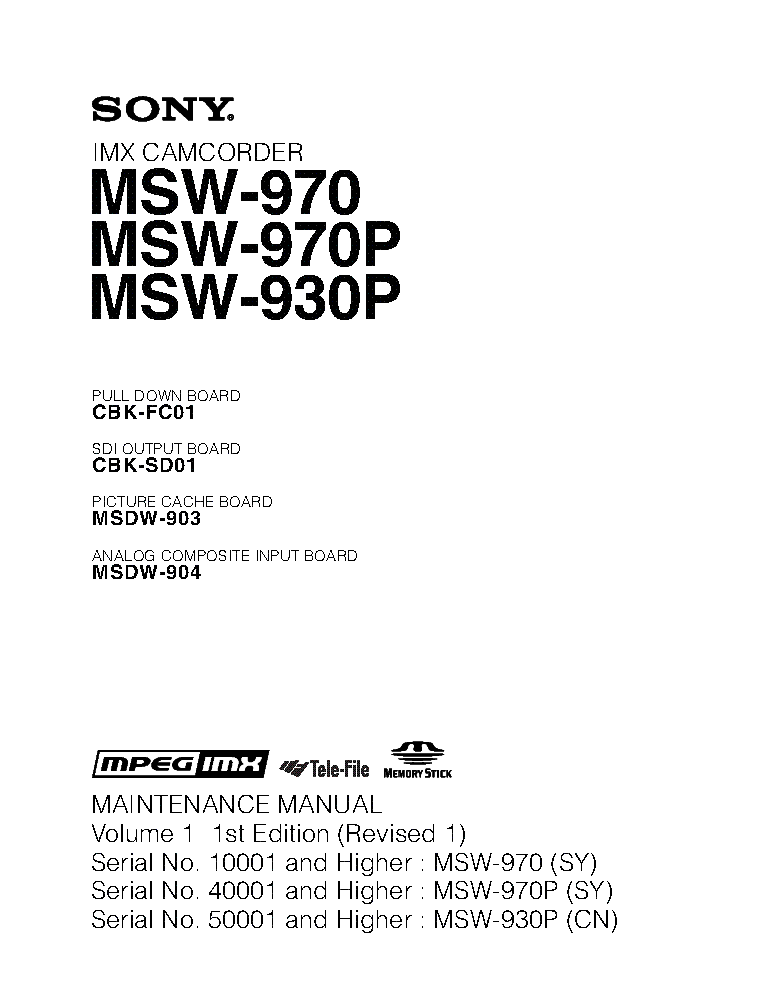 SONY MSW-970 MSW-970P MSW-930P VOL.1 1ST-EDITION REV.1 MM service manual (1st page)