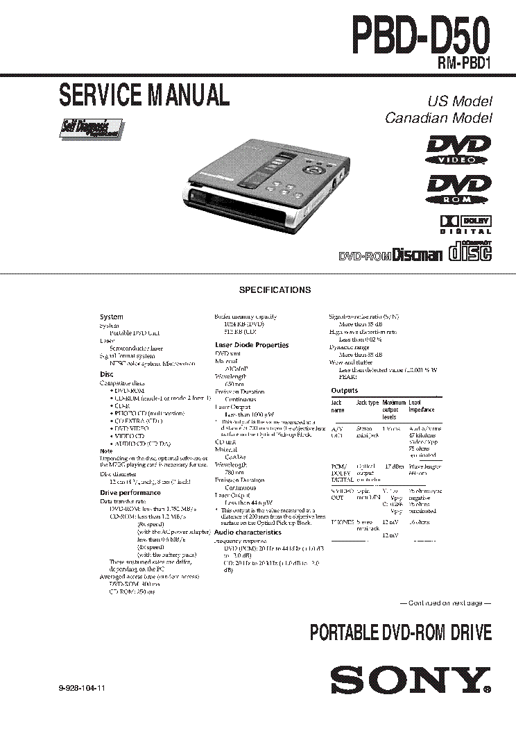 SONY PBD-D50 DVD-ROM DRIVE service manual (1st page)
