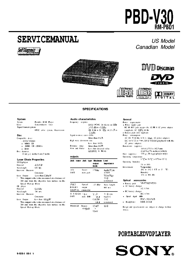 SONY PBD-V30 9-928-108-1 DVD-ROM DRIVE service manual (1st page)