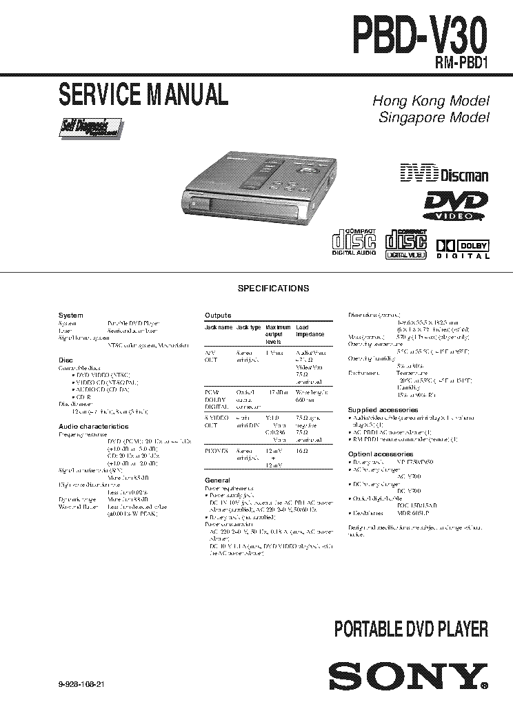 SONY PBD-V30 9-928-108-2 DVD-ROM DRIVE service manual (1st page)