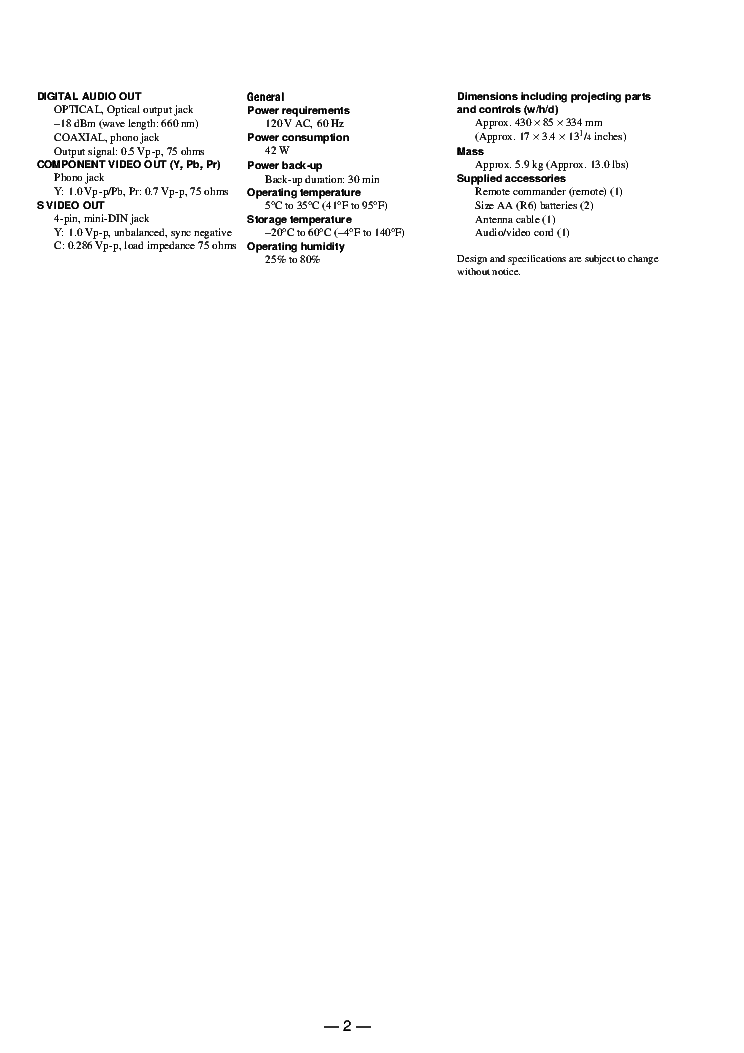SONY RDR-VX500 MEXICAN-MODEL service manual (2nd page)