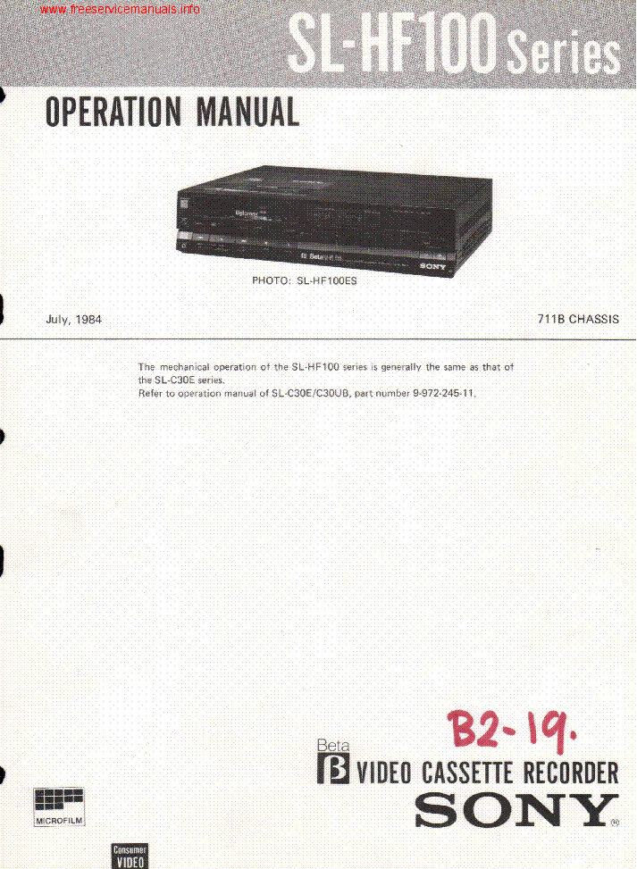 SONY SL-HF100 SERIES CHASSIS 711B BETA VCR OM service manual (1st page)