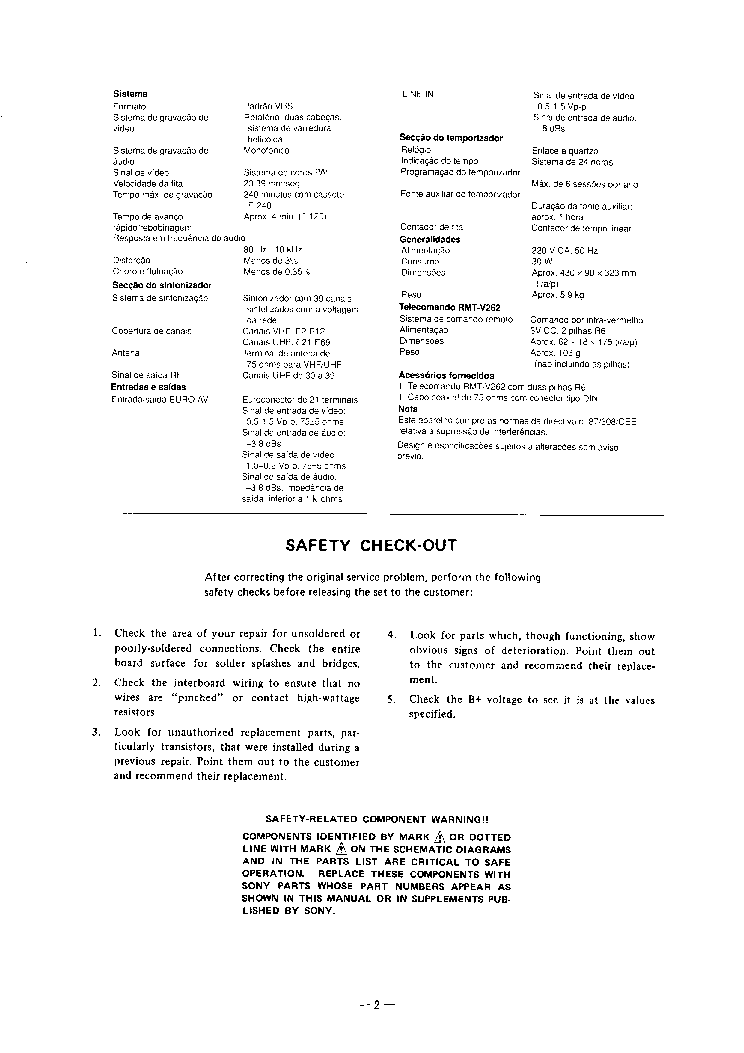 SONY SLV-262 VCR service manual (2nd page)
