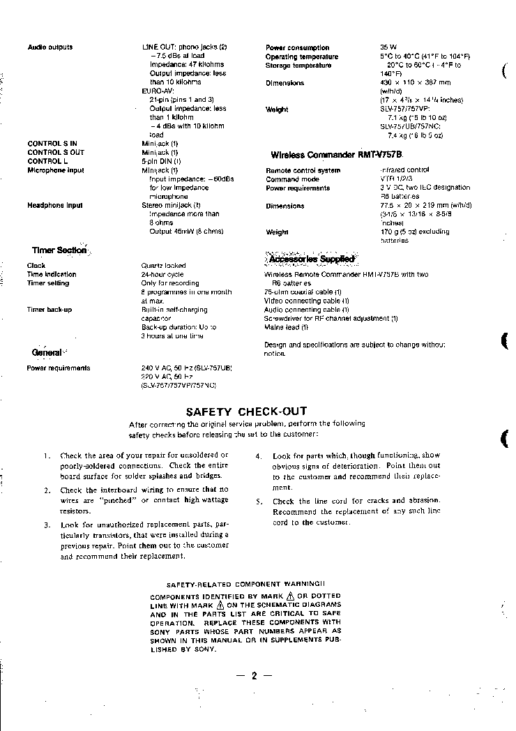 SONY SLV-757 service manual (2nd page)
