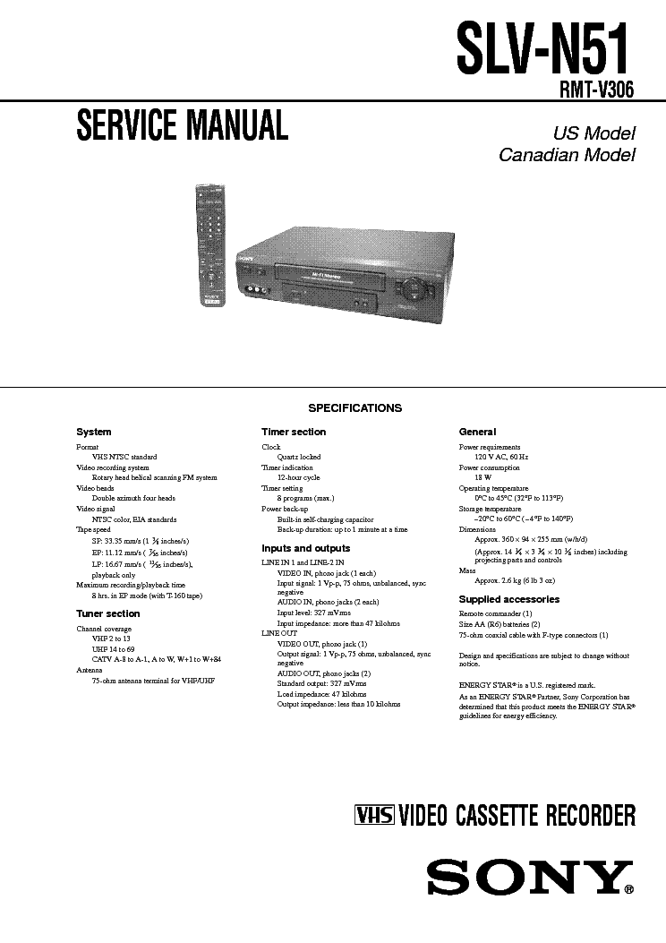 SONY SLVN51 service manual (1st page)