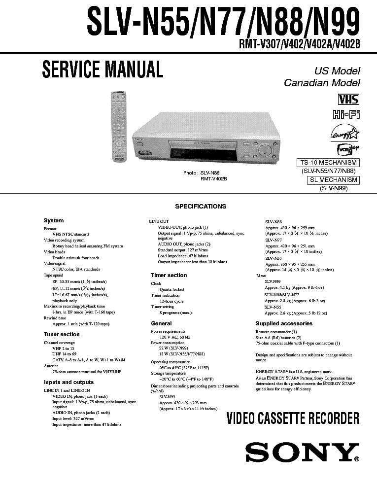 SONY SLVN55 service manual (1st page)