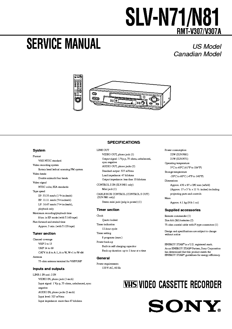SONY SLVN71 service manual (1st page)