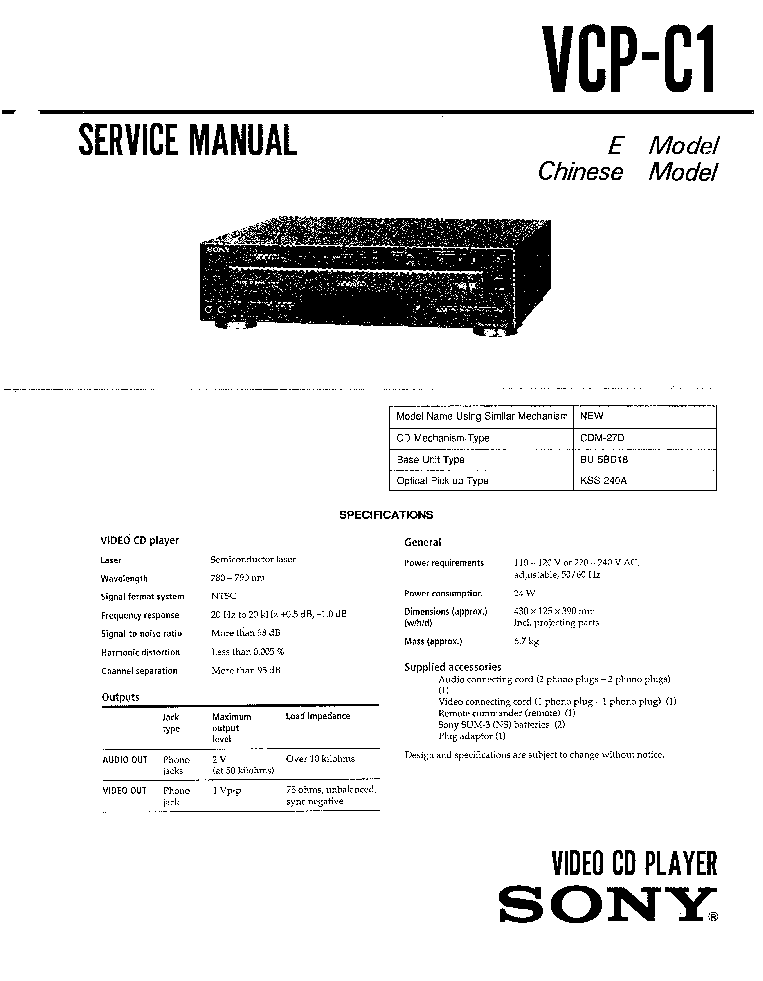 SONY VCP-C1 service manual