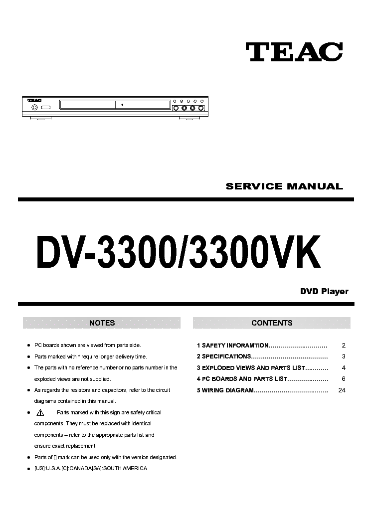 TEAC DV-3300-VK SM Service Manual download, schematics, eeprom, repair ...