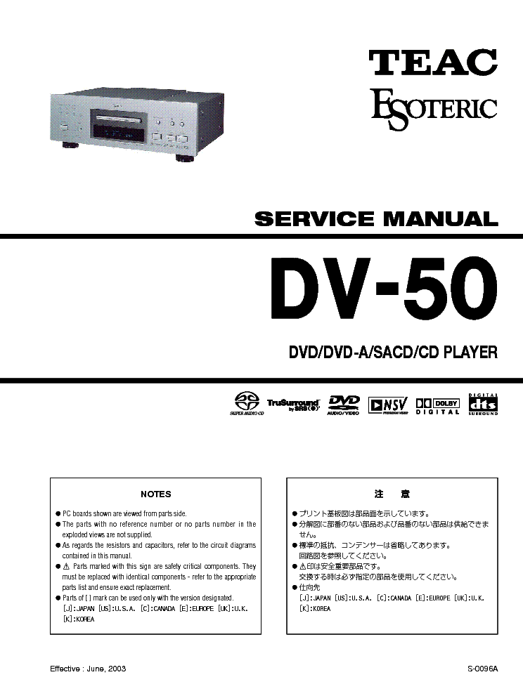 TEAC ESOTERIC DV-50 SM Service Manual download, schematics, eeprom