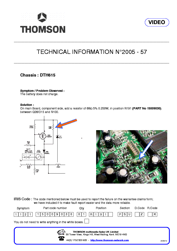 THOMSON DTH614 615 SERVICE INFO service manual