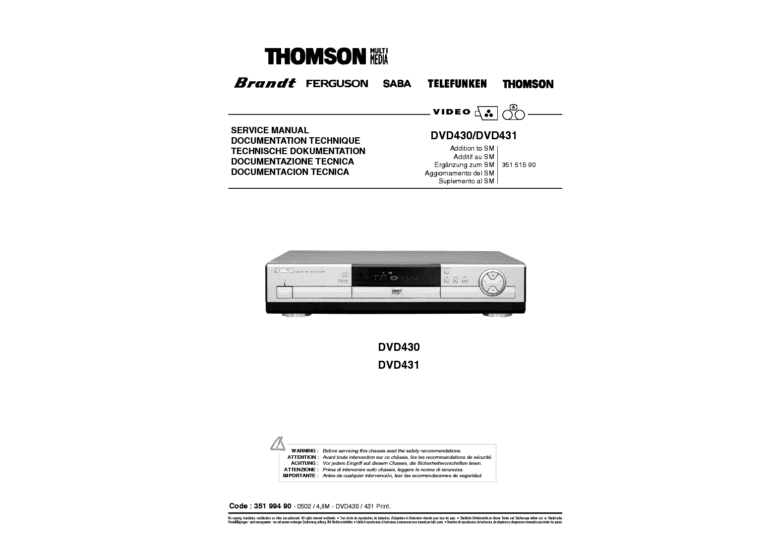 THOMSON DVD430 DVD431 service manual