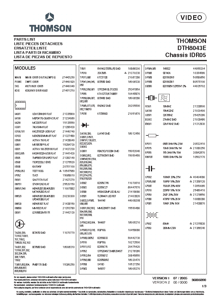 THOMSON DVD DTH-8045E 8043E service manual