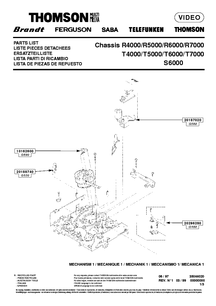 THOMSON MECHANISM R4000-7000-POWER-OPCIO service manual