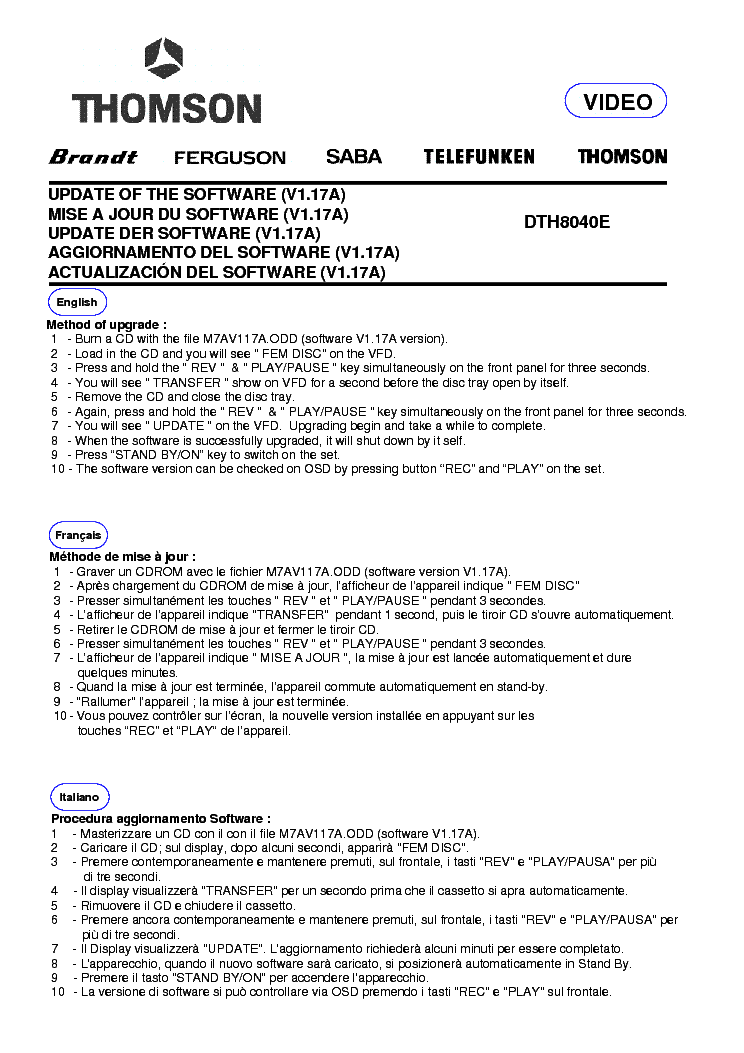 THOMSON UM DTH8040E 1 service manual