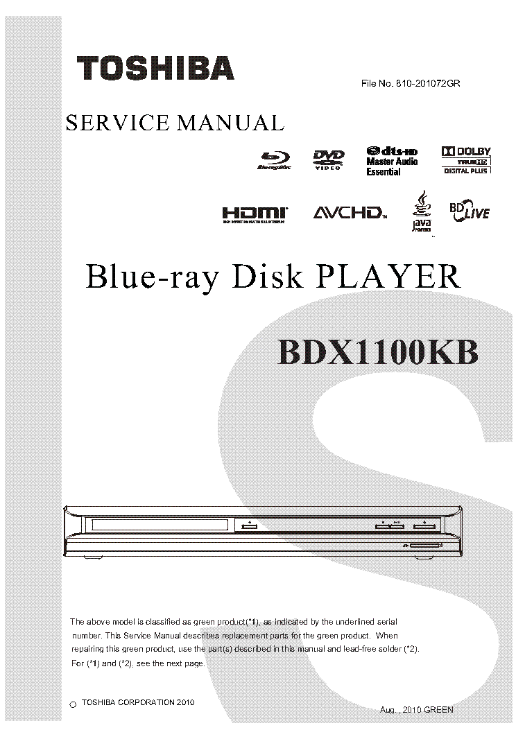 TOSHIBA BDX1100KB service manual