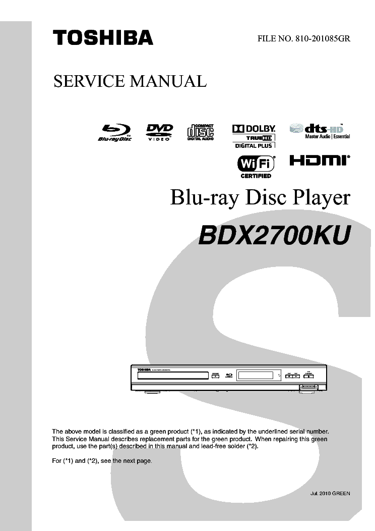 TOSHIBA BDX2700KU SM service manual (1st page)