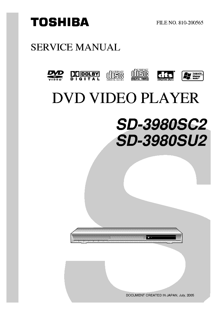 TOSHIBA SD-3980SC2 SD-3980SU2 DVD PLAYER PARTS service manual