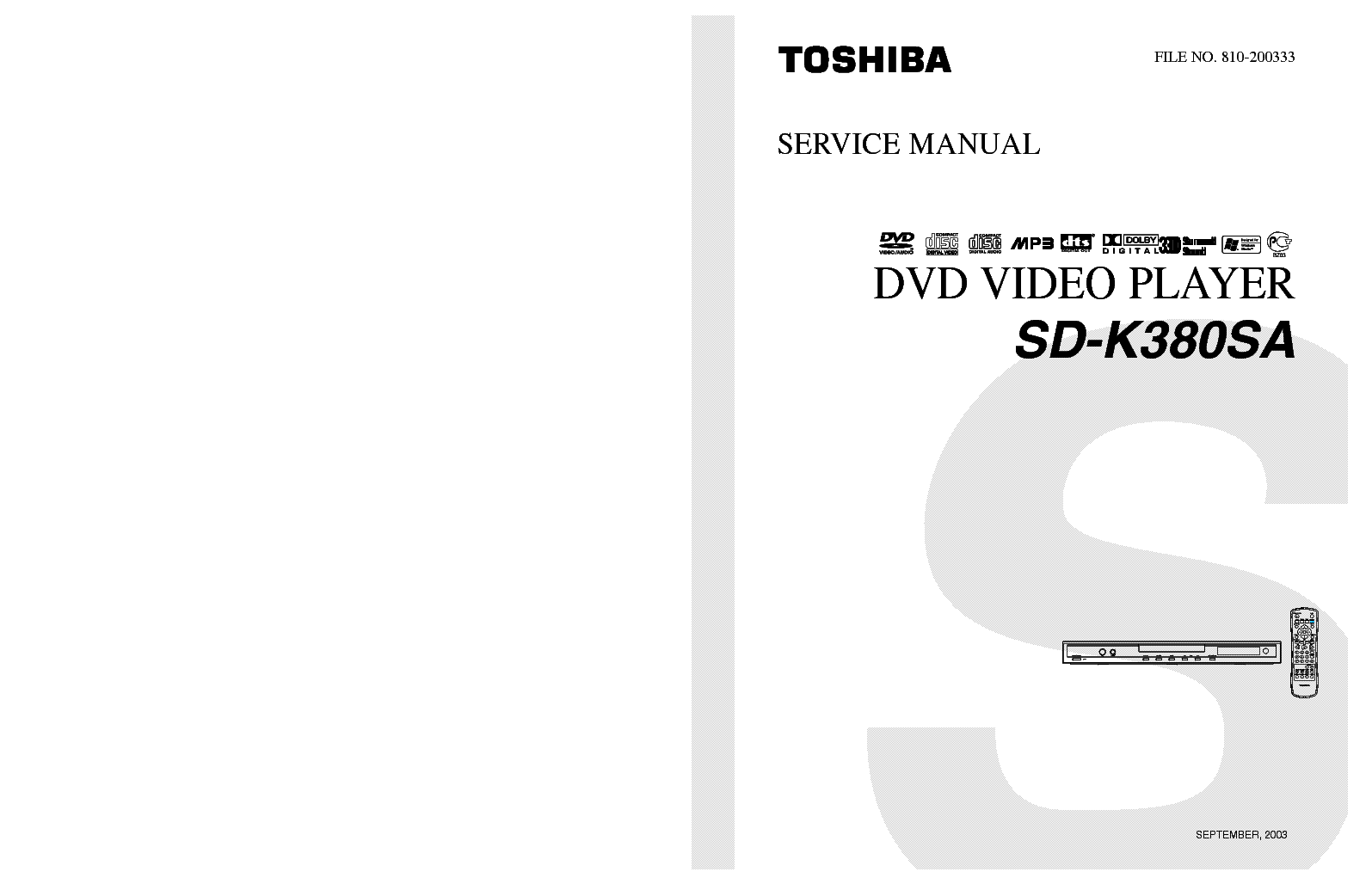 TOSHIBA SD-K380SA service manual