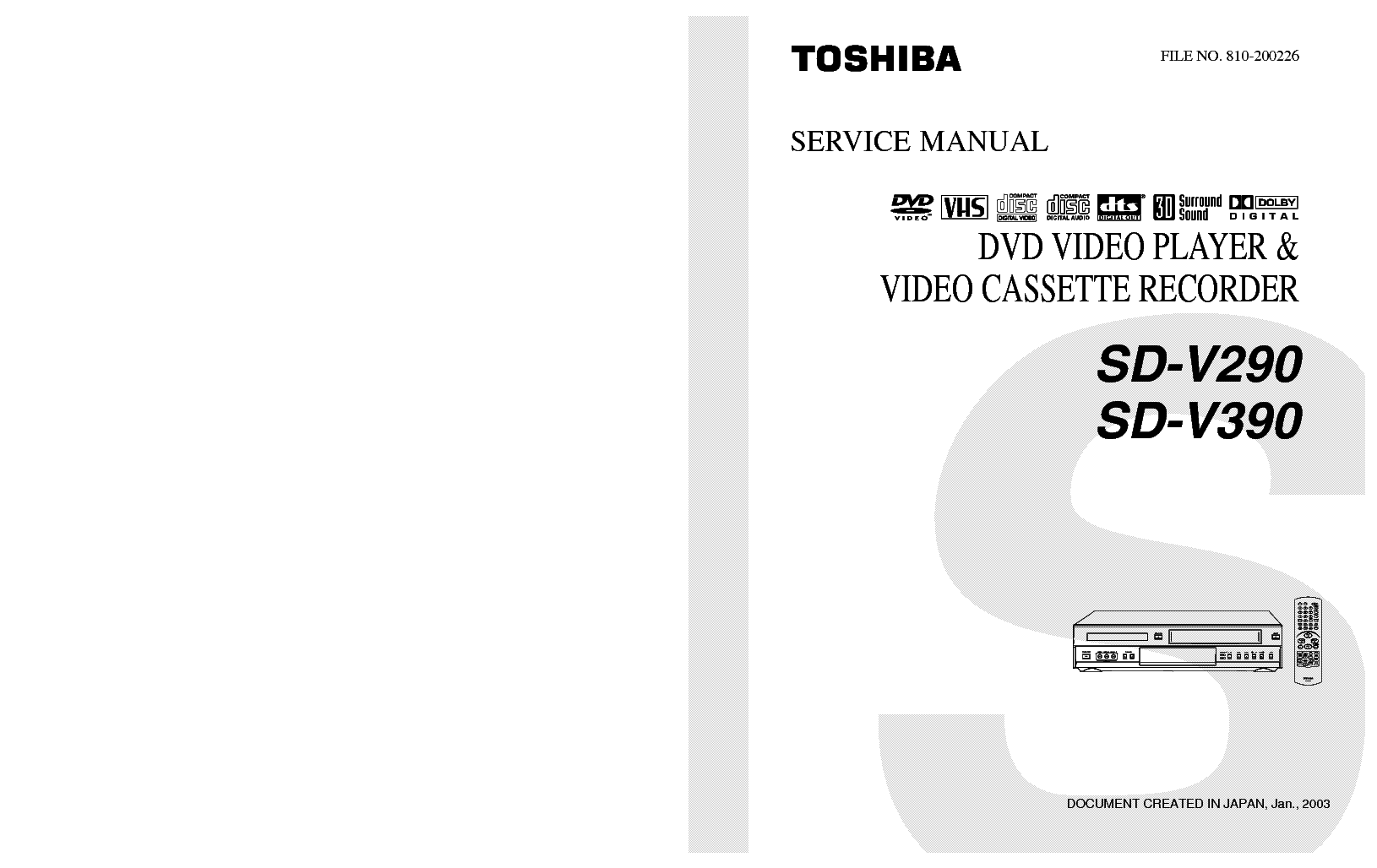 TOSHIBA SDV290 SDV390 Service Manual download, schematics, eeprom