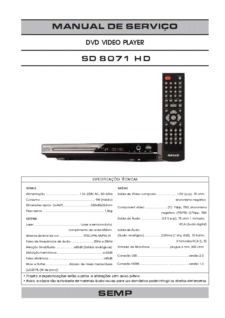 TOSHIBA SD8071 service manual