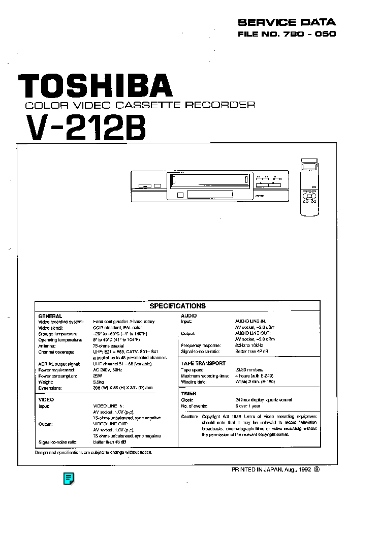 TOSHIBA V-212B SM service manual