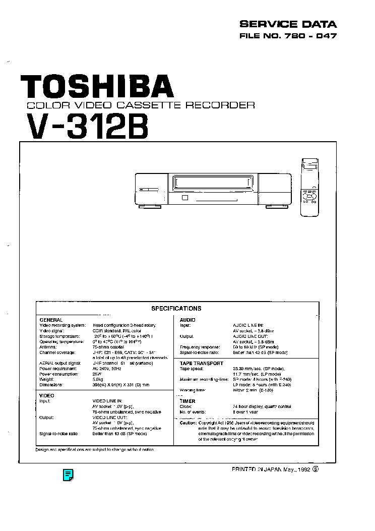 TOSHIBA V-312B service manual