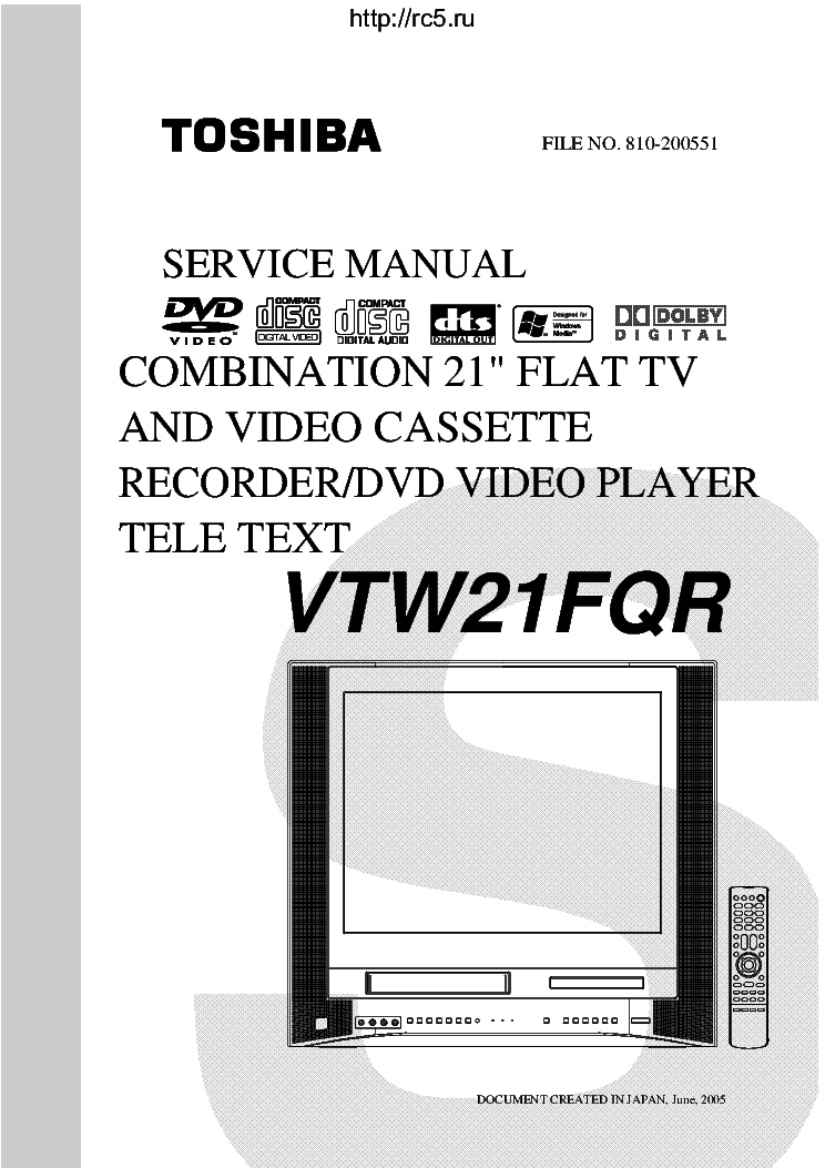 TOSHIBA VTW21FQRCD2 VCR-DVD-CRT COMBO service manual (1st page)