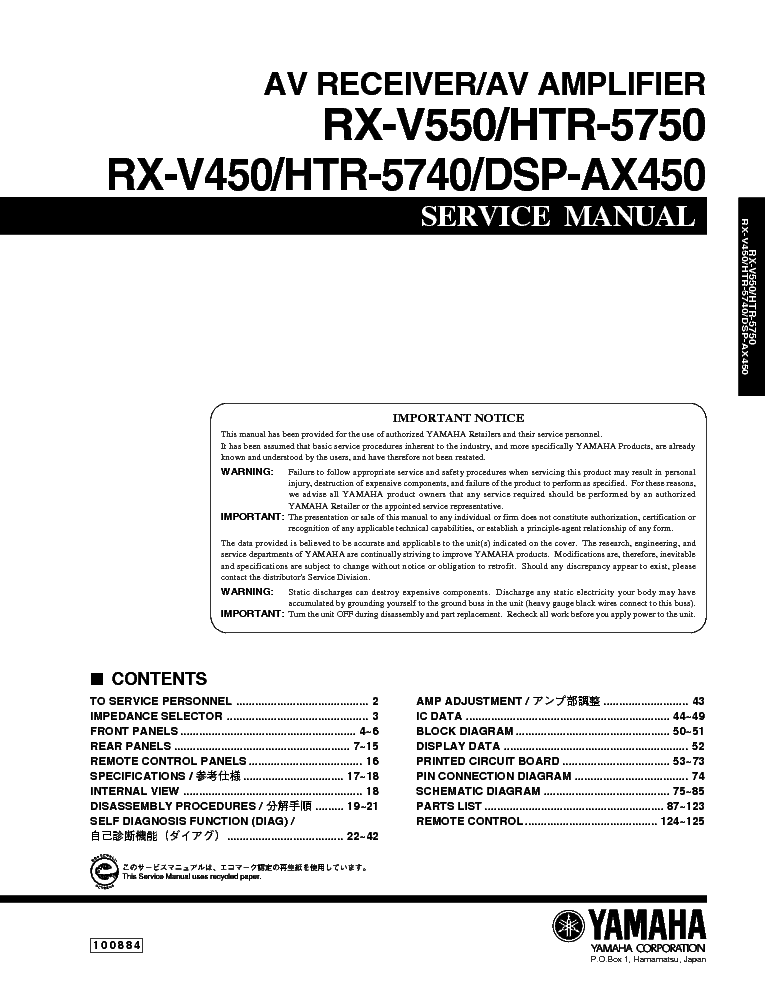 Yamaha rx v550 инструкция