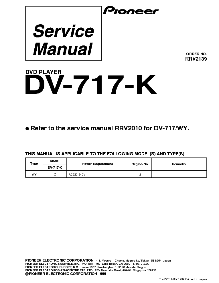 PIONEER DV-717K SUPLEMENT Service Manual download, schematics, eeprom ...