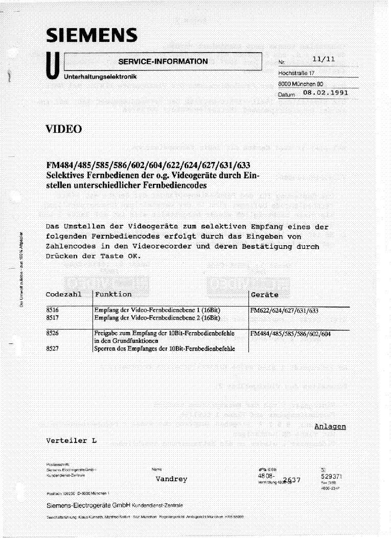 SIEMENS FM484 FM485 FM585 FM586 FM602 FM604 FM622 FM624 FM627 631 FM633 SI 11-11 service manual (1st page)