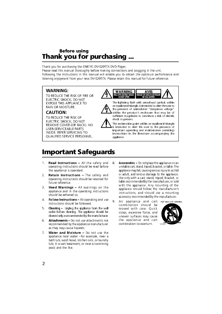 ONKYO DV-S205TX DVD USER MANUAL Service Manual download