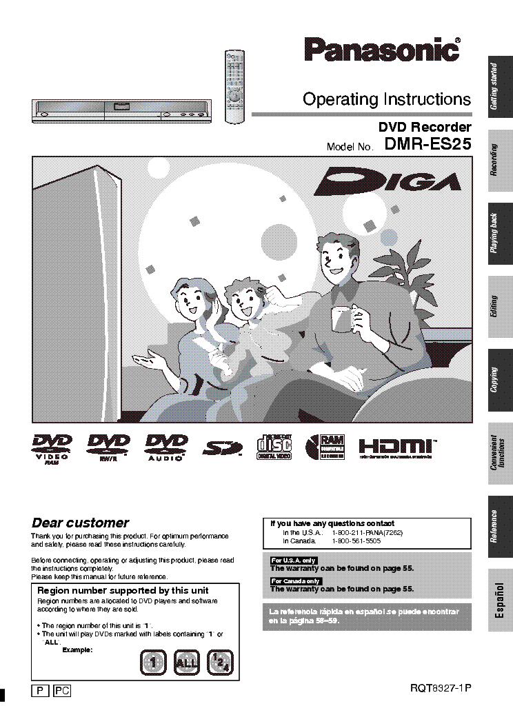 PANASONIC DMRES25 DVD USER MANUAL Service Manual download, schematics