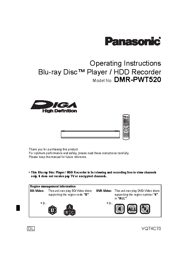 PANASONIC DMR-PWT520 BLU RAY USER MANUAL Service Manual download, schematics, eeprom, repair