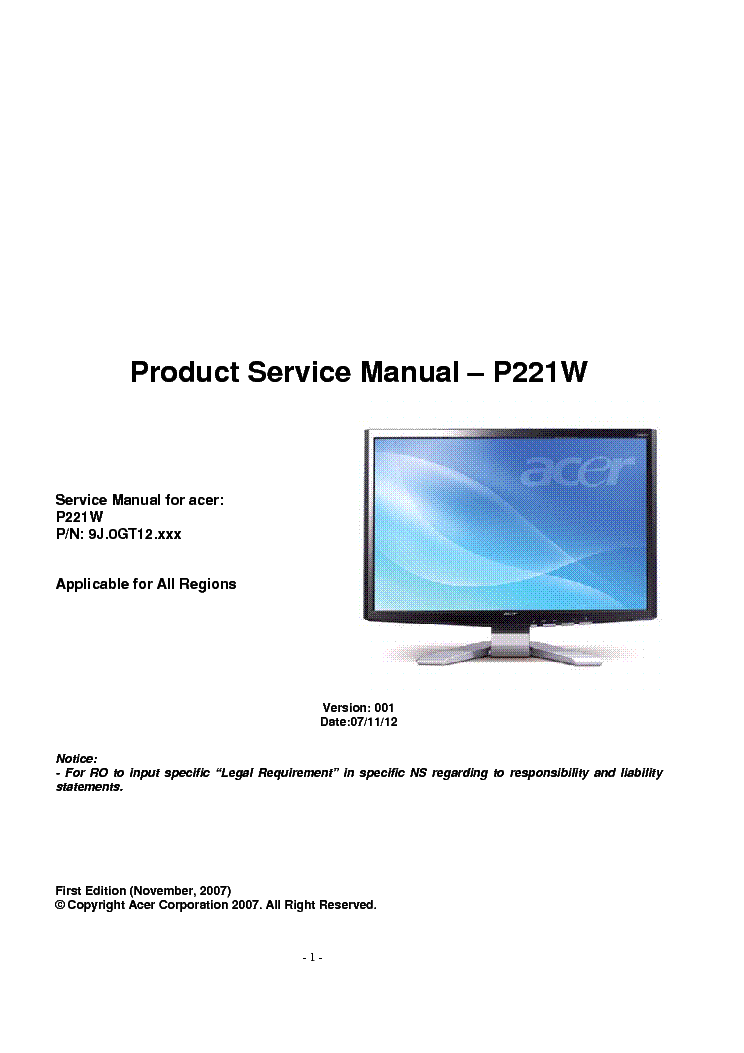 acer p221w lcd monitor