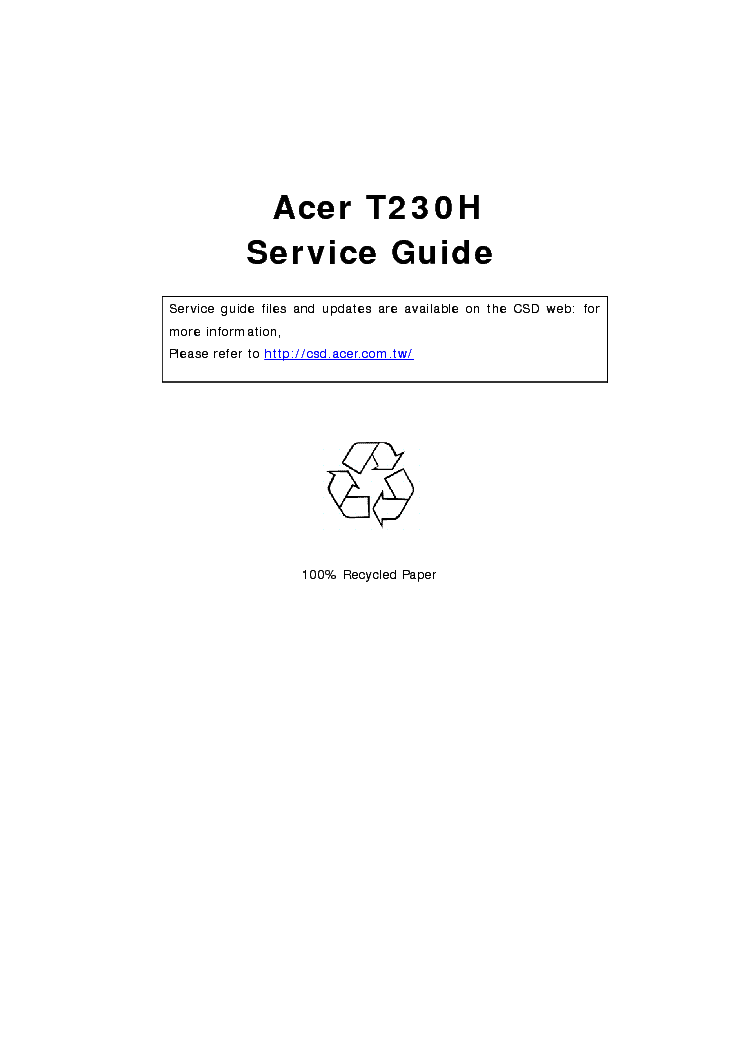 ACER T230H LCD MONITOR service manual