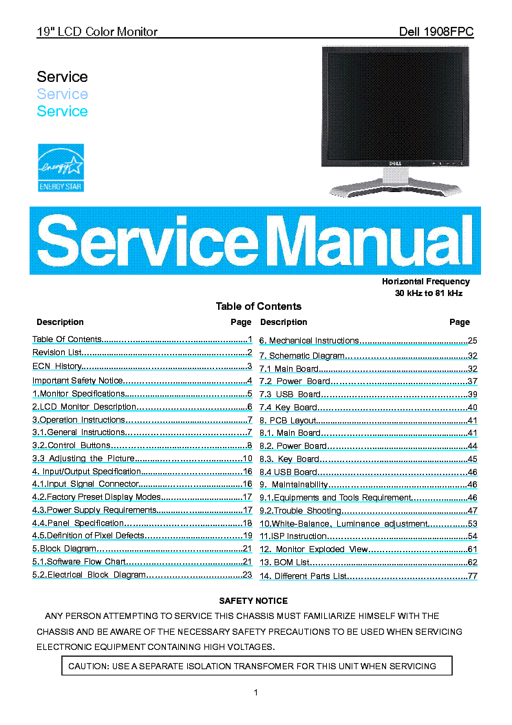 DELL 1908FPC SM service manual (1st page)