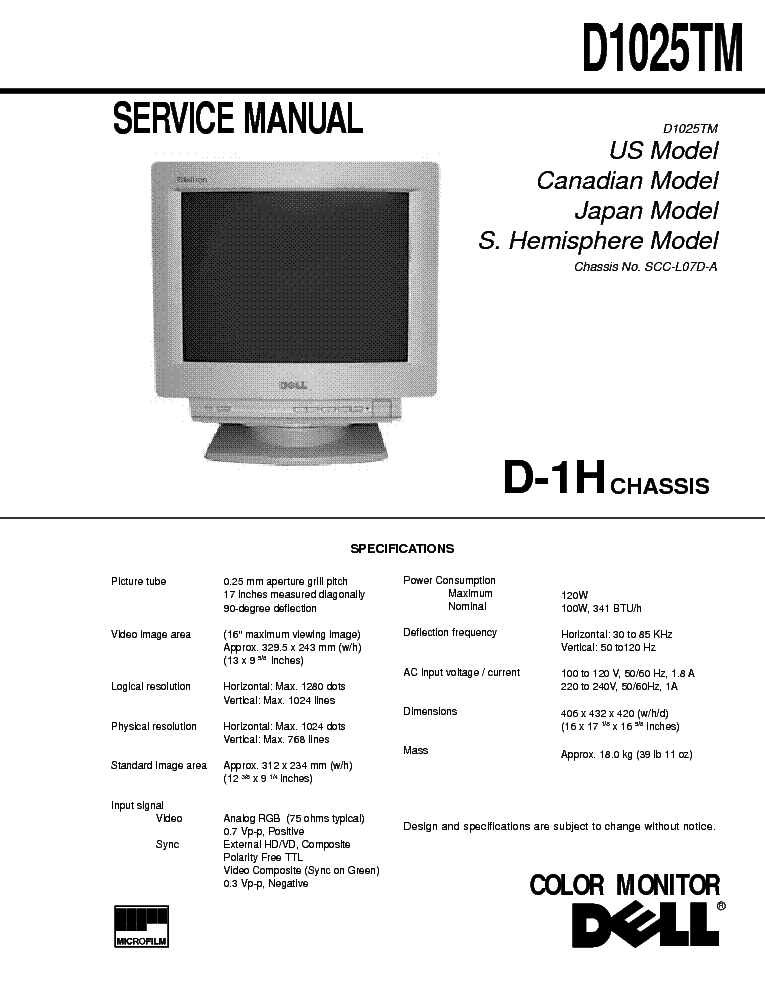 DELL D1025TM DELL service manual (1st page)