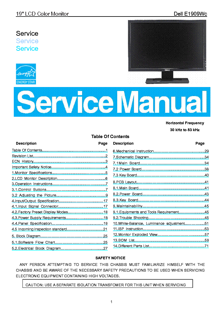 DELL E1909WC service manual (1st page)