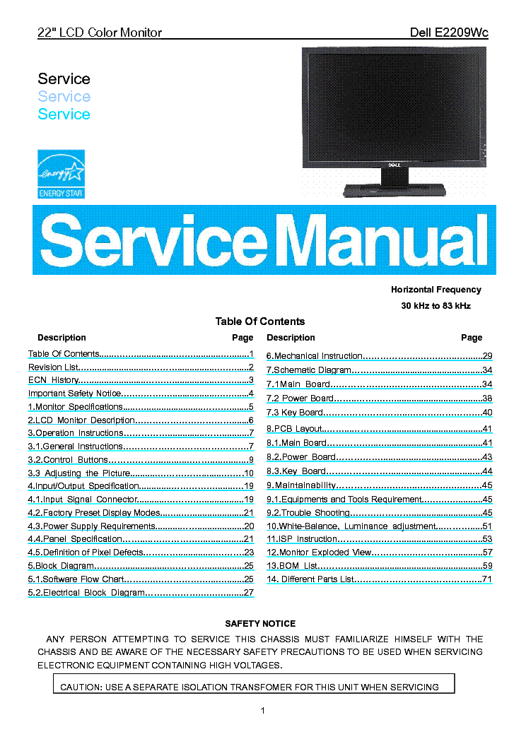 DELL E2209WC service manual (1st page)