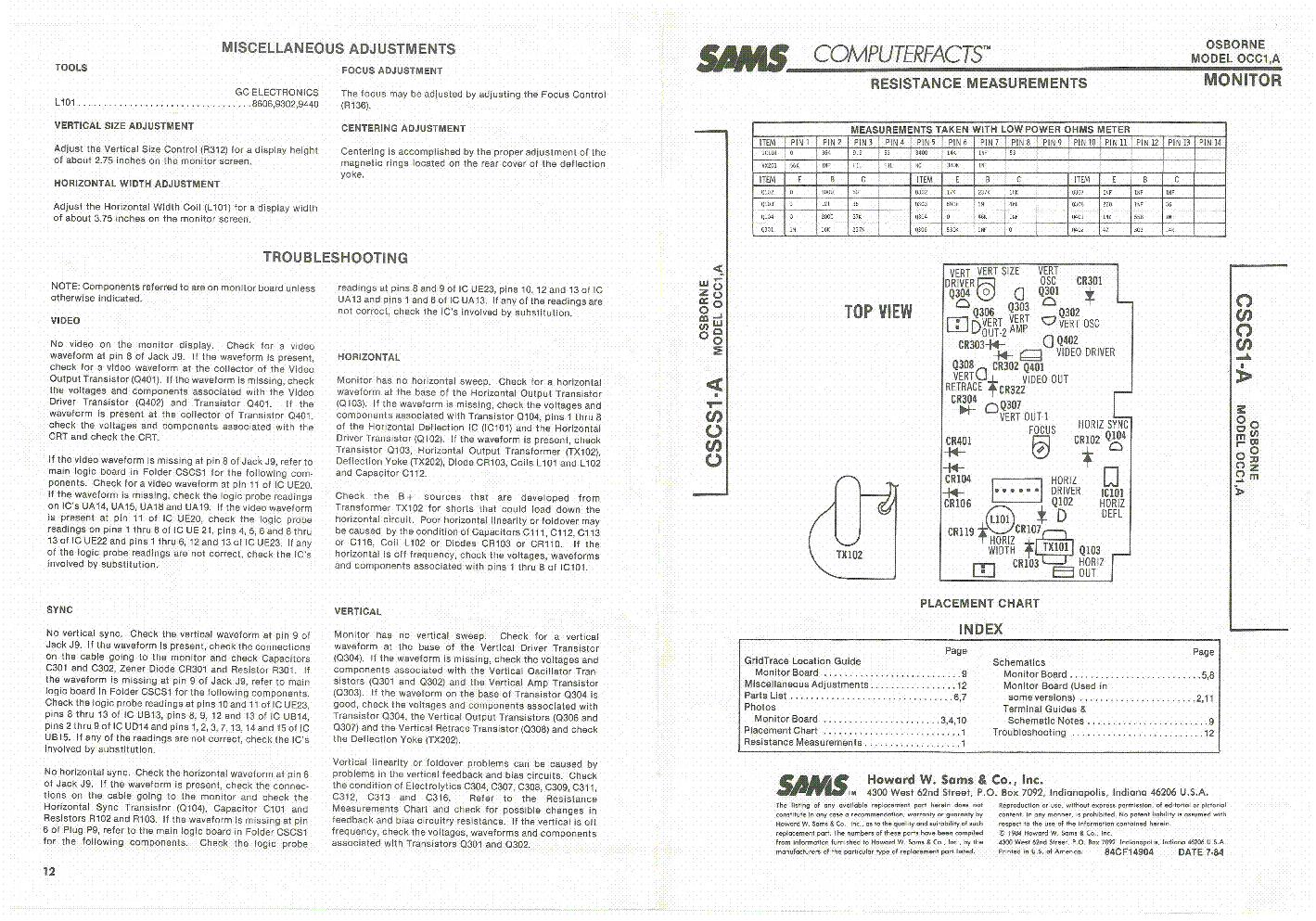 OSBORNE OCC1,A CSCS1-A 03 SAMS MONITOR 1984 SM service manual (1st page)