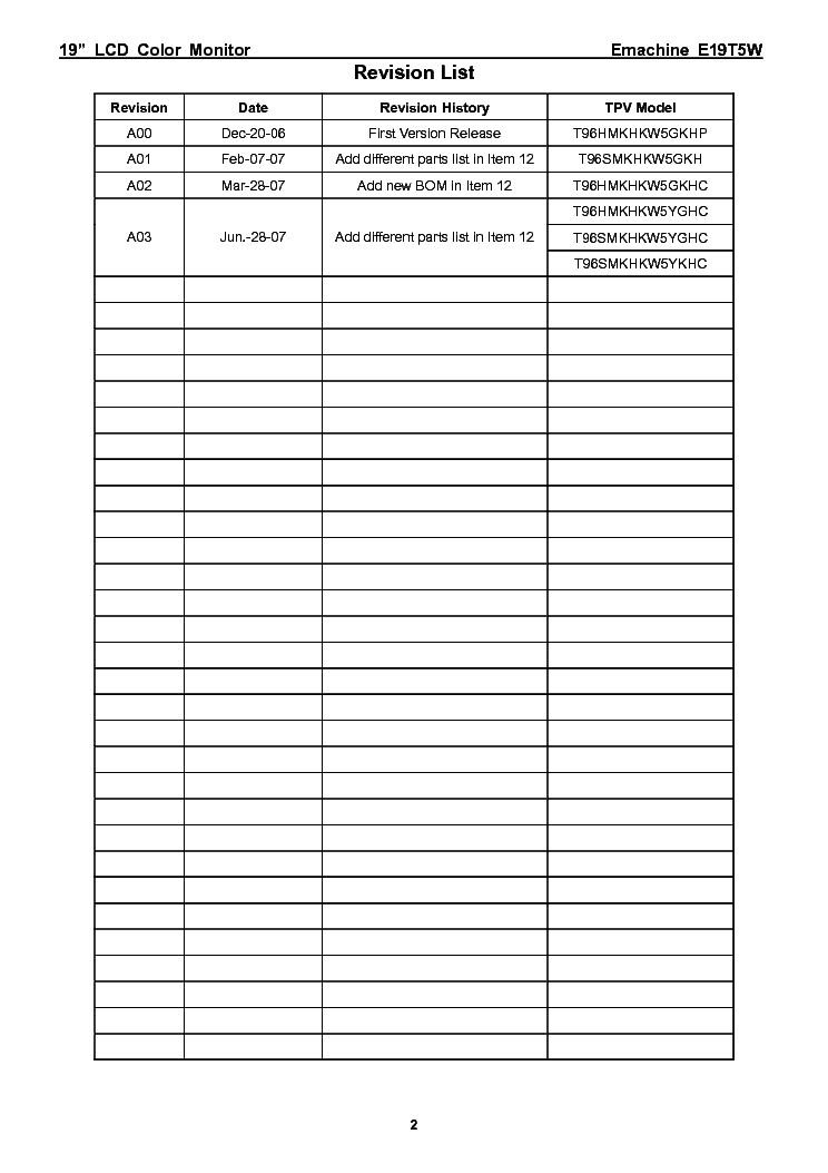 EMACHINE E19T5W LCD MONITOR Service Manual download, schematics, eeprom ...