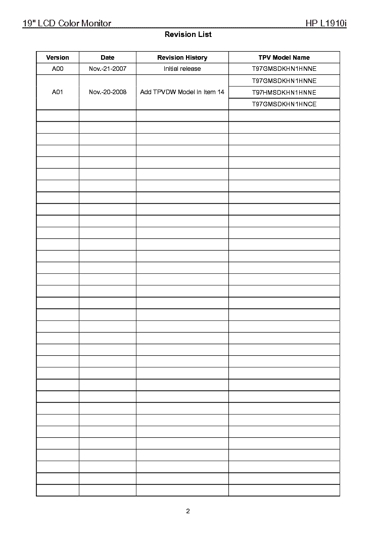 HP L1910I LCD MONITOR Service Manual download, schematics, eeprom ...